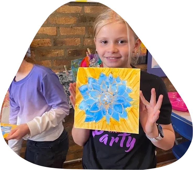 image-15 A girl holding up a painting of a flower.